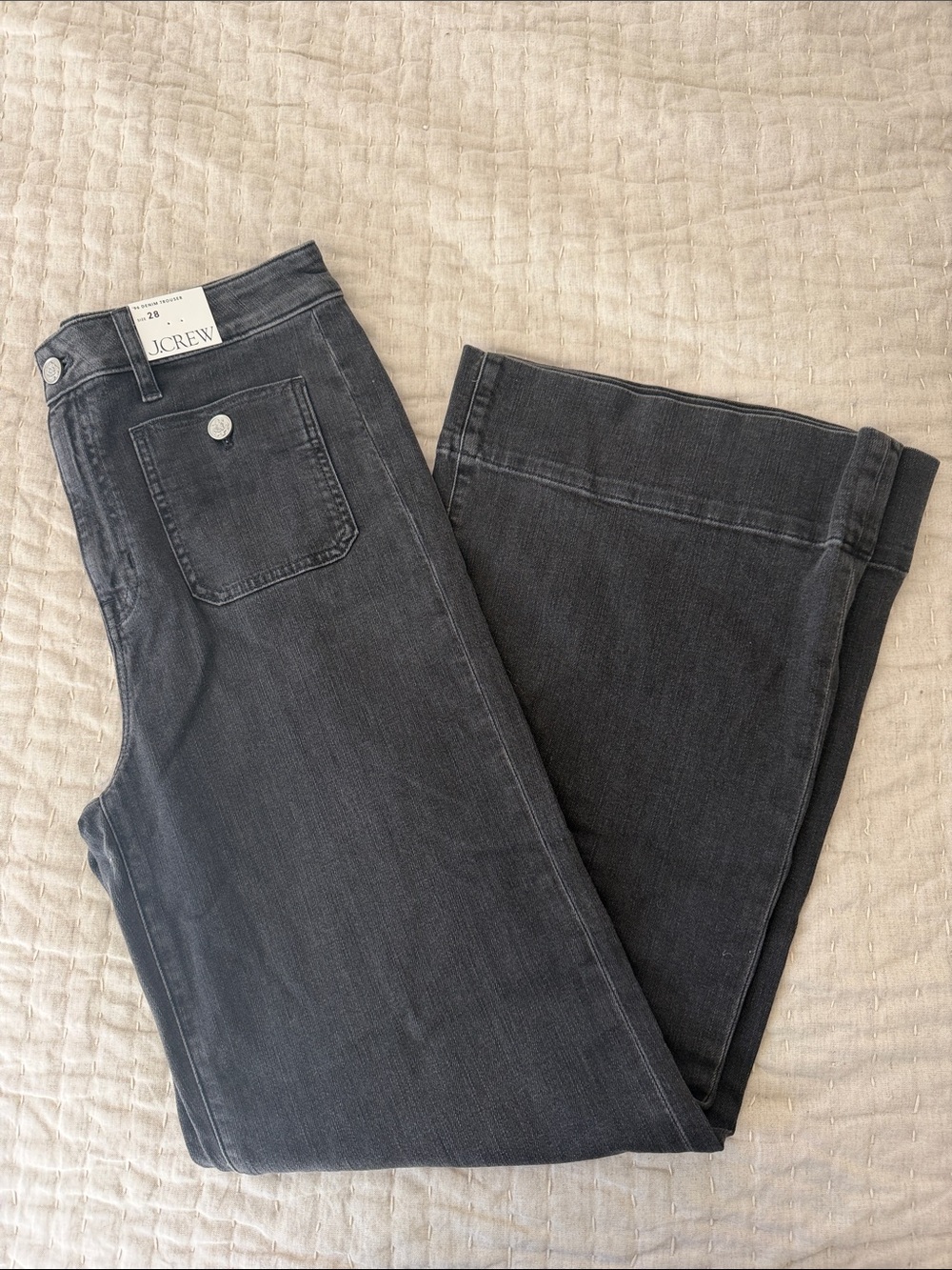 NWT J.Crew '96 Denim Trouser Jeans Women's 28 Black High Rise Wide Leg